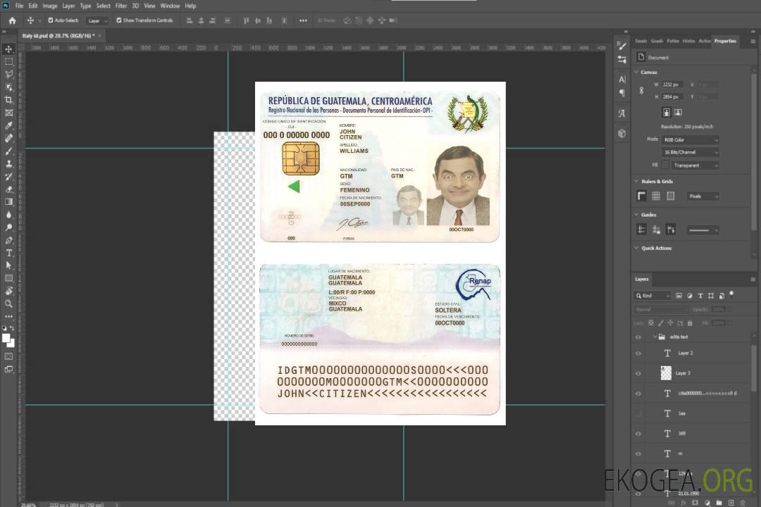 Carte d'identité du Guatemala template Carte d'identité du Guatemala template